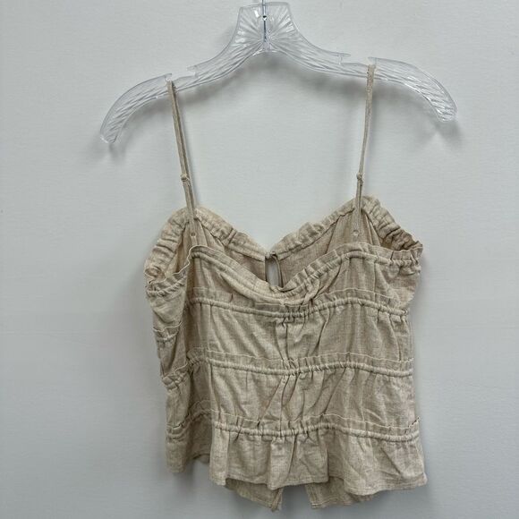 H&M Beige Linen Blend 2 Piece Pant Set Ruche Tie Front Top Wide Leg Size XS/S - Picture 10 of 15